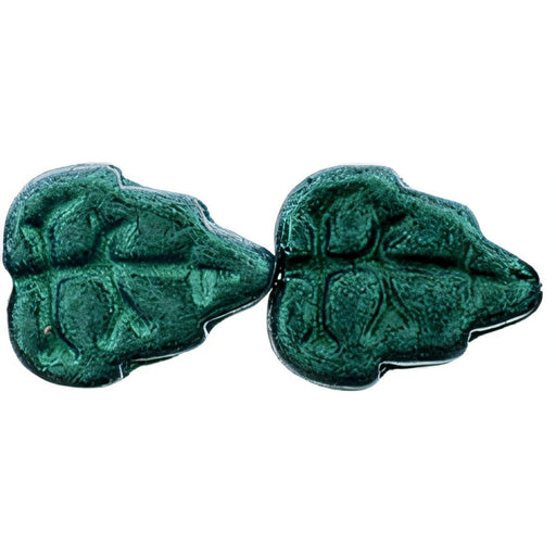 Czech Leaves 10 x 8mm Vertical Hole Satin Metallic Turquoise (25pcs)