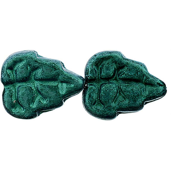 Czech Leaves 10 x 8mm Vertical Hole Satin Metallic Turquoise (25pcs)