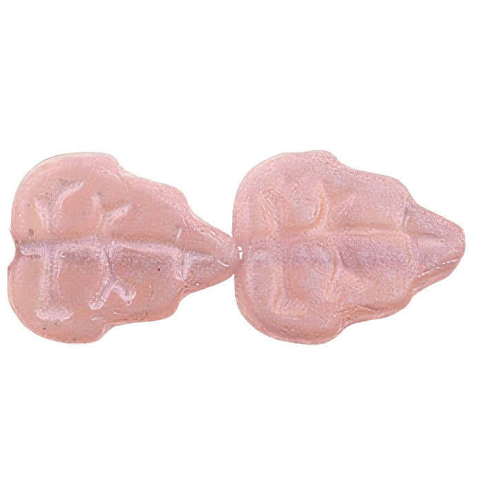 Czech Leaves 10 x 8mm Vertical Hole Rose Shimmer Milky Pink (25pcs)