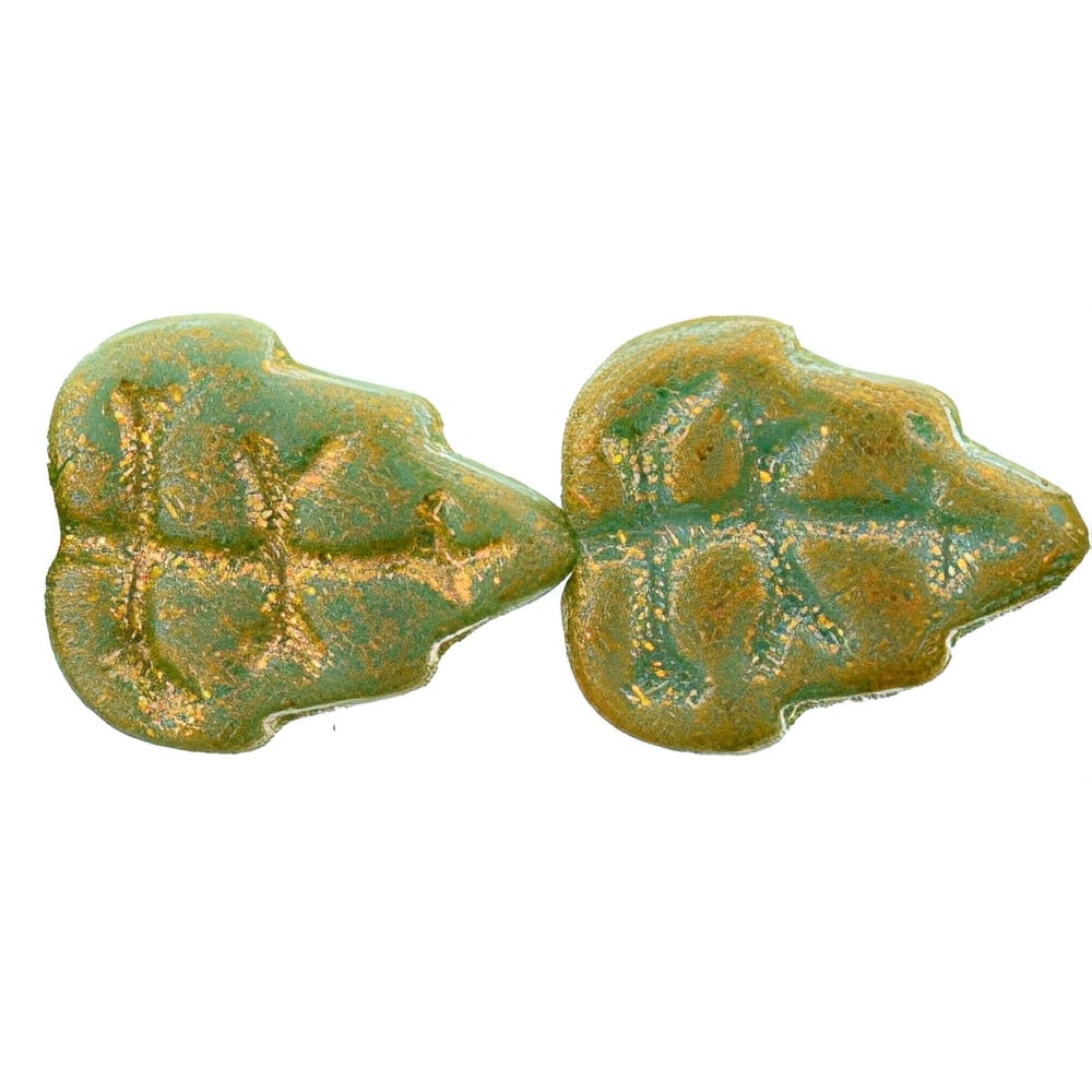 Czech Leaves 10 x 8mm Vertical Hole Turquoise Antique Shimmer (25pcs)