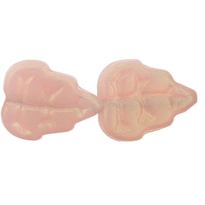 Czech Leaves 10 x 8mm Vertical Hole Aqua Glow - Milky Pink (25pcs)