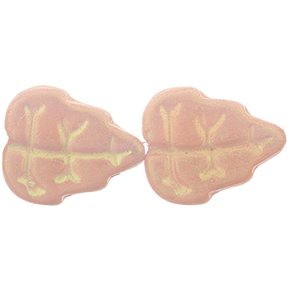 Czech Leaves 10 x 8mm Vertical Hole Sueded Olive Milky Pink (25pcs)