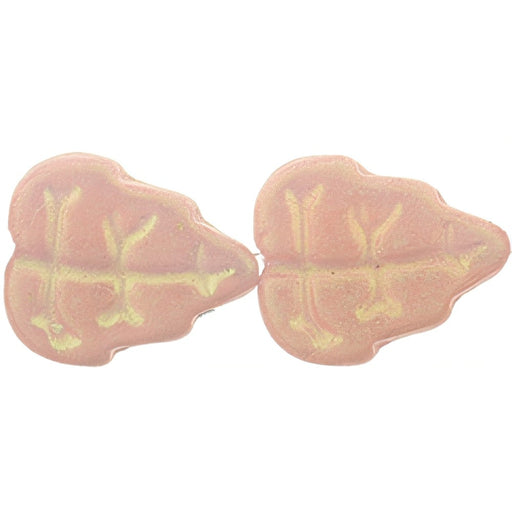 Czech Leaves 10 x 8mm Vertical Hole Sueded Olive Milky Pink (25pcs)