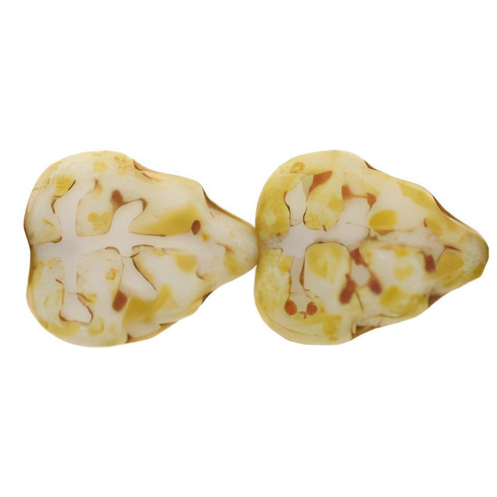Czech Leaves 10 x 8mm Vertical Hole Opaque White - Picasso (25pcs)