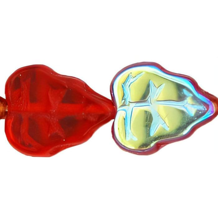 Czech Leaves 10 x 8mm Vertical Hole Siam Ruby AB (25pcs)