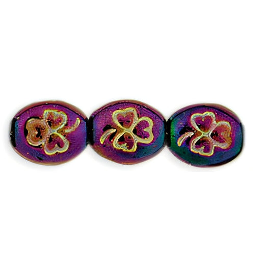 Czech Oval Clovers 10 x 9mm Iris - Purple - Gold Inlay (25pcs)