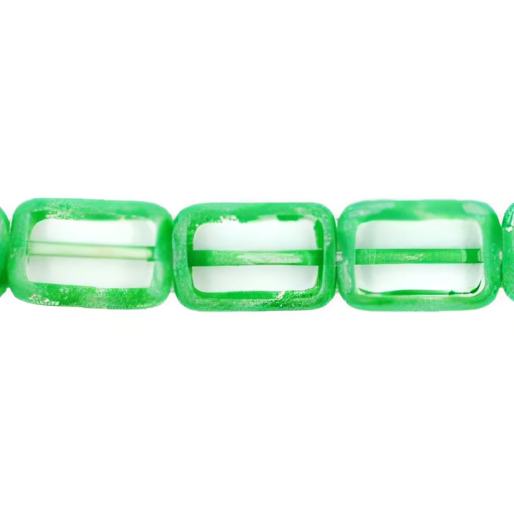 Czech Polished Rectangles 12 x 8mm Crystal - Green Picasso (24pcs)