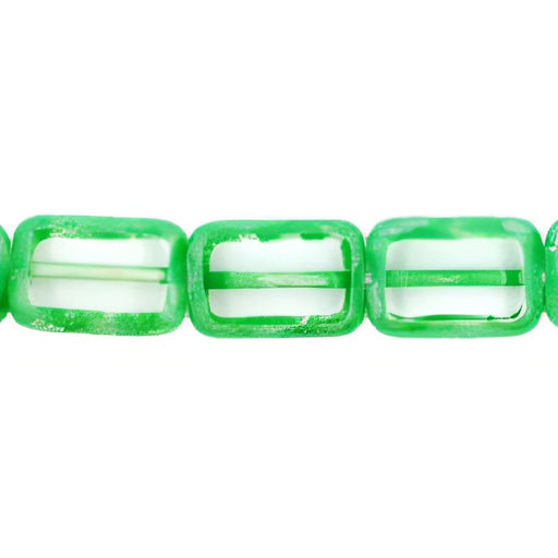 Czech Polished Rectangles 12 x 8mm Crystal - Green Picasso (24pcs)