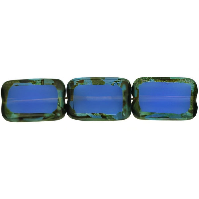 Czech Polished Rectangles 12 x 8mm Milky Sapphire - Picasso (24pcs)