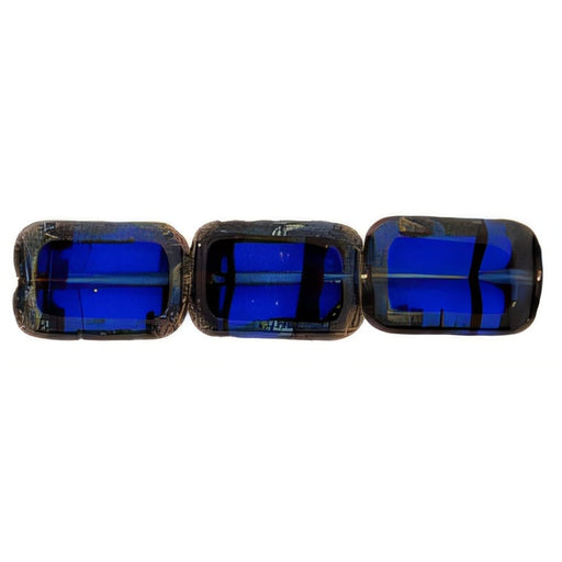 Czech Polished Rectangles 12 x 8mm Sapphire Tortoise - Picasso (24pcs)