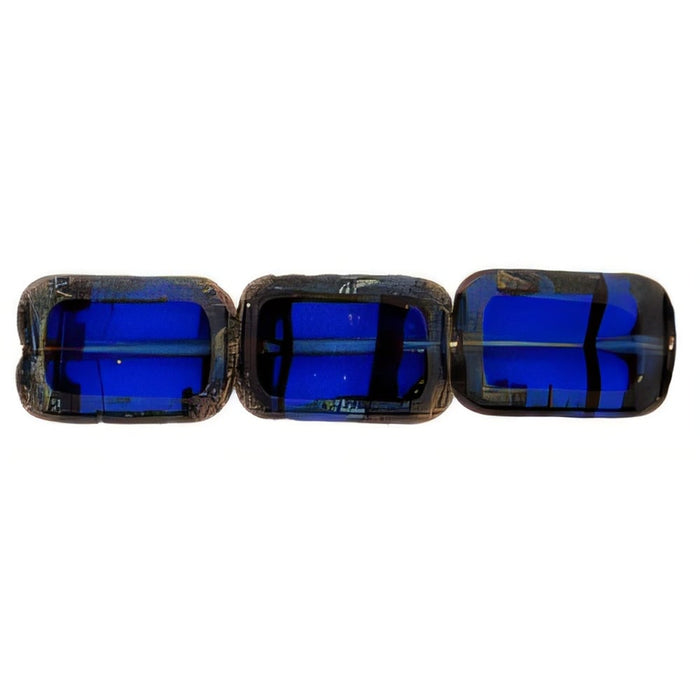 Czech Polished Rectangles 12 x 8mm Sapphire Tortoise - Picasso (24pcs)
