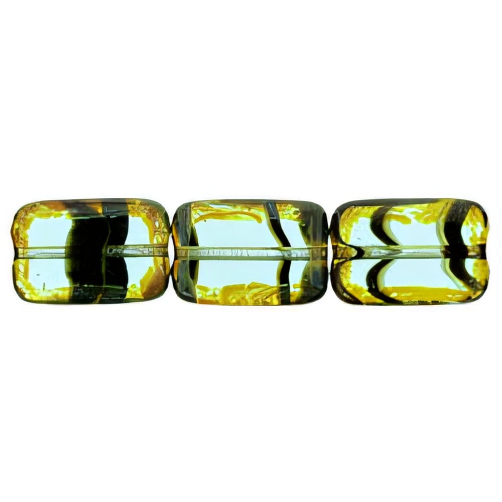 Czech Polished Rectangles 12 x 8mm Teal Tortoise - Picasso (24pcs)