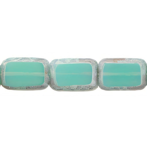 Czech Polished Rectangles 12 x 8mm Luster - Milky Turquoise - Stone Picasso (24pcs)