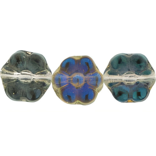 Czech Flowers 8 x 4mm Luster Blue Iris - Crystal (25pcs)