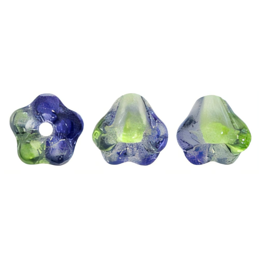 Czech Baby Bell Flowers 6 x 4mm Dual Coated - Blueberry/Green Tea (50pcs)