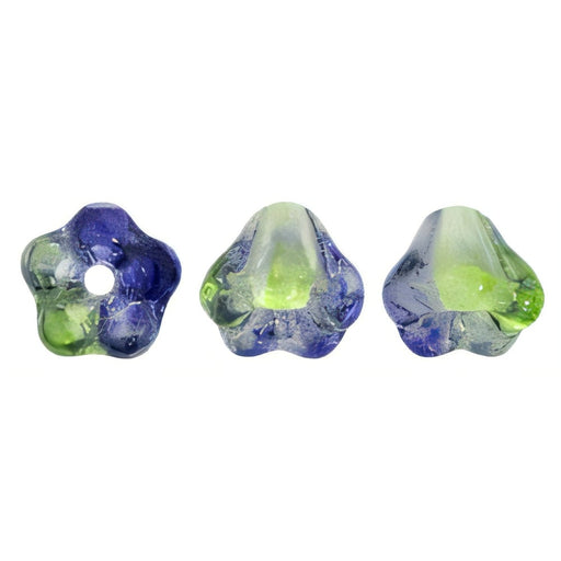 Czech Baby Bell Flowers 6 x 4mm Dual Coated - Blueberry/Green Tea (50pcs)