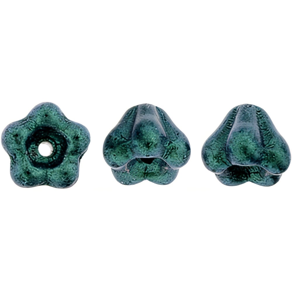 Czech Baby Bell Flowers 6 x 4mm Satin Metallic Turquoise (50pcs)