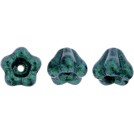 Czech Baby Bell Flowers 6 x 4mm Satin Metallic Turquoise (50pcs)