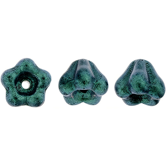 Czech Baby Bell Flowers 6 x 4mm Satin Metallic Turquoise (50pcs)
