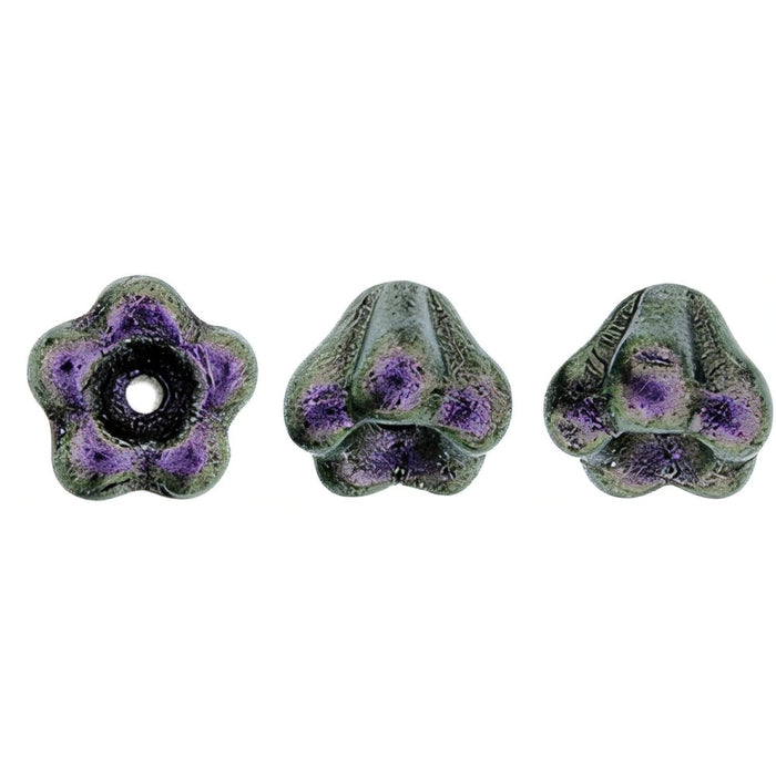 Czech Baby Bell Flowers 6 x 4mm Polychrome - Orchid Aqua (50pcs)