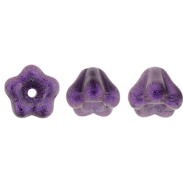 Czech Baby Bell Flowers 6 x 4mm Metallic Suede - Lavender (50pcs)