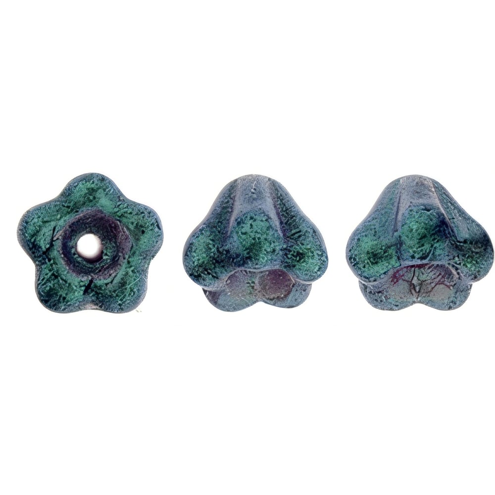 Czech Baby Bell Flowers 6 x 4mm Glow Green - Tanzanite (50pcs)