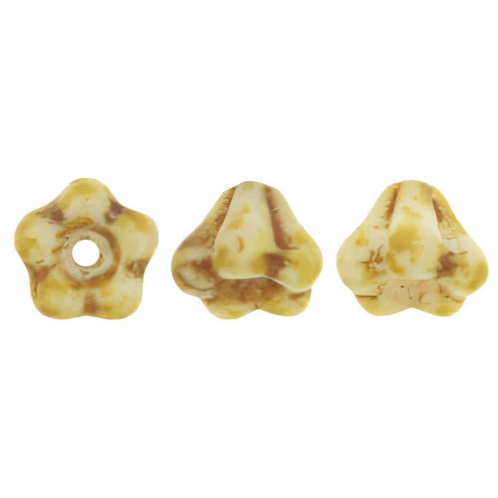 Czech Baby Bell Flowers 6 x 4mm Opaque White - Picasso (25pcs)