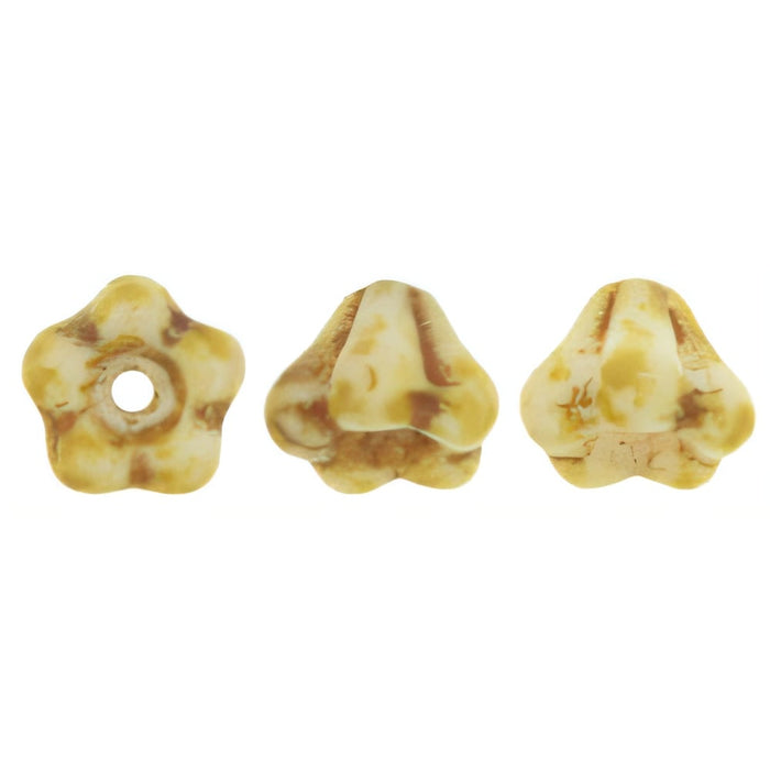 Czech Baby Bell Flowers 6 x 4mm Opaque White - Picasso (25pcs)