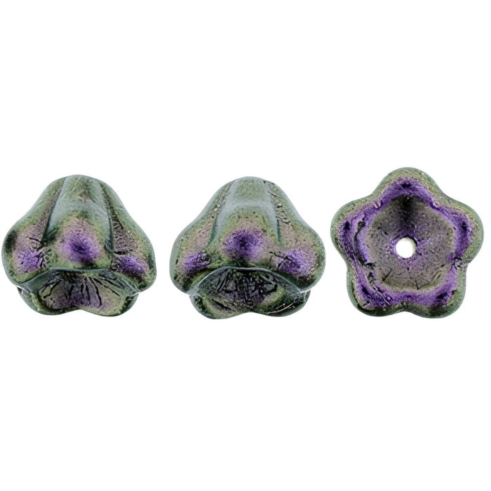 Czech Bell Flowers 8 x 6mm Polychrome - Orchid Aqua (25pcs)