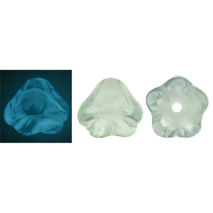 Czech Bell Flowers 8 x 6mm Glow in the Dark - Luster - Transparent Prairie Green (30pcs)