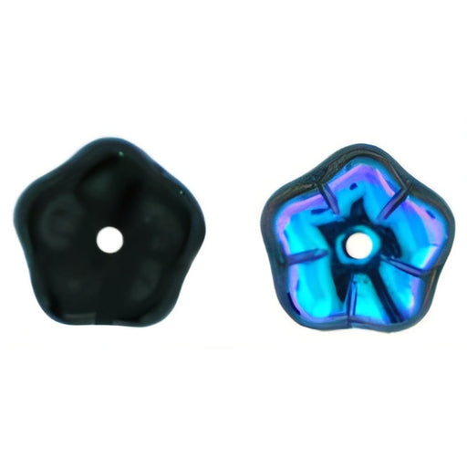 Czech Flat Flowers 8 x 3mm Jet AB (100pcs)