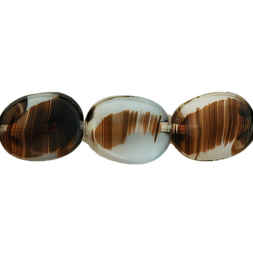 Czech Twisted Flat Ovals 12 x 9mm Brown/White (25pcs)