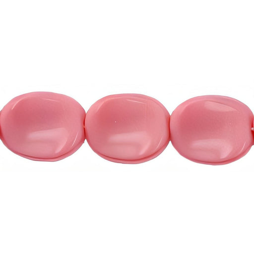 Czech Twisted Flat Ovals 12 x 9mm Opaque Pink (25pcs)