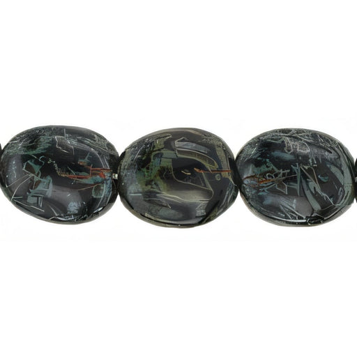 Czech Twisted Flat Ovals 12 x 9mm Jet - Picasso (25pcs)