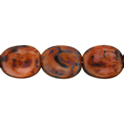 Czech Twisted Flat Ovals 12 x 9mm Coral Pink - Picasso (25pcs)