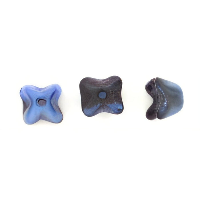 Czech Flower Caps 5 x 5mm Blue w/Black Swirl (50pcs)