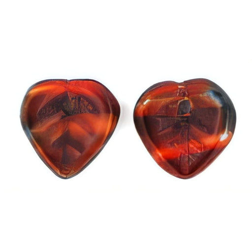 Czech Heart Leaves 10 x 10mm Red w/Black Swirl (50pcs)