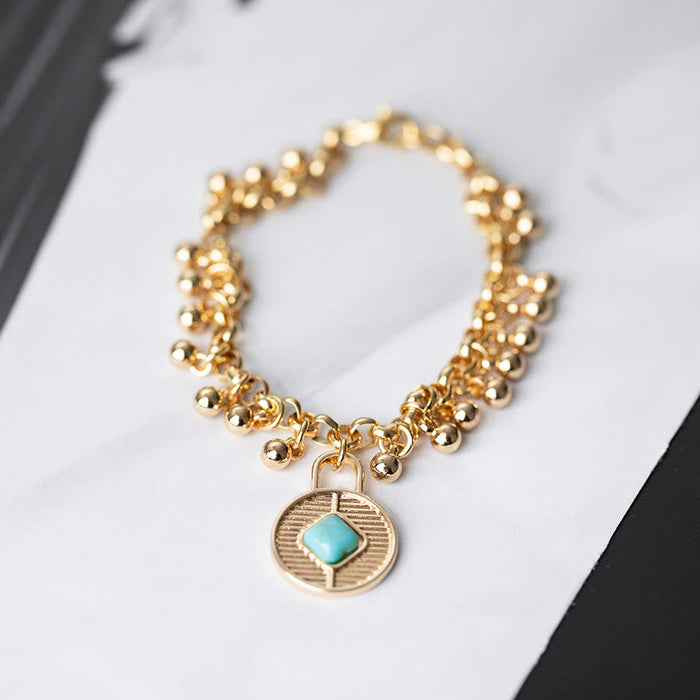 23mm Round Charms with Faux Turquoise Embellishement from the Global Collection - Silver Plated (1 Pair)