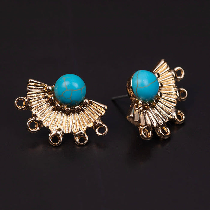 19x24mm Fan Earring Post Pair with Faux Turquoise Embellishment from the Global Collection - Gold Plated (1 Pair)