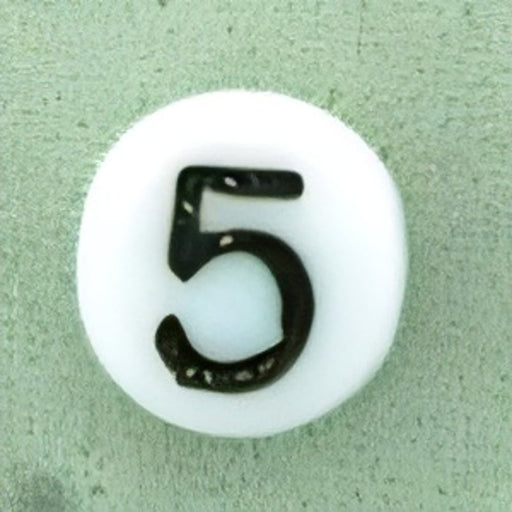 Czech Letter Beads (White) 7mm: Number 5 (50pcs)