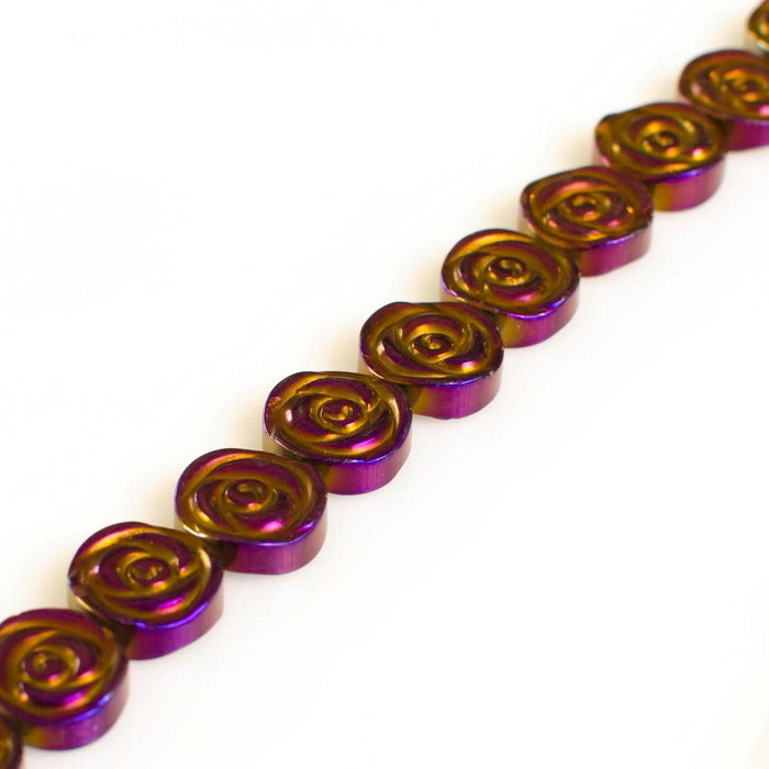 Gemstone Beads, Electroplated Hematine, 12mm Rose Coin, 1 Strand