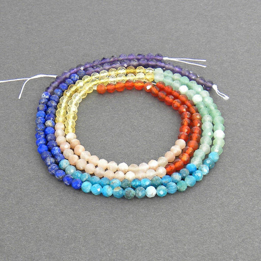 Gemstone Beads, Chakra Mix, 4mm Faceted Round, 1 Strand