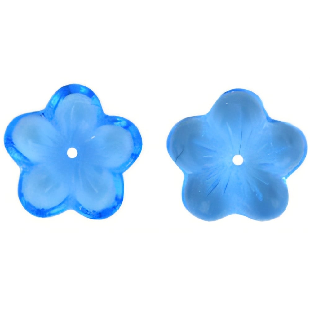 Czech Large Flat Flowers 16 x 4mm Med Sapphire (25pcs)