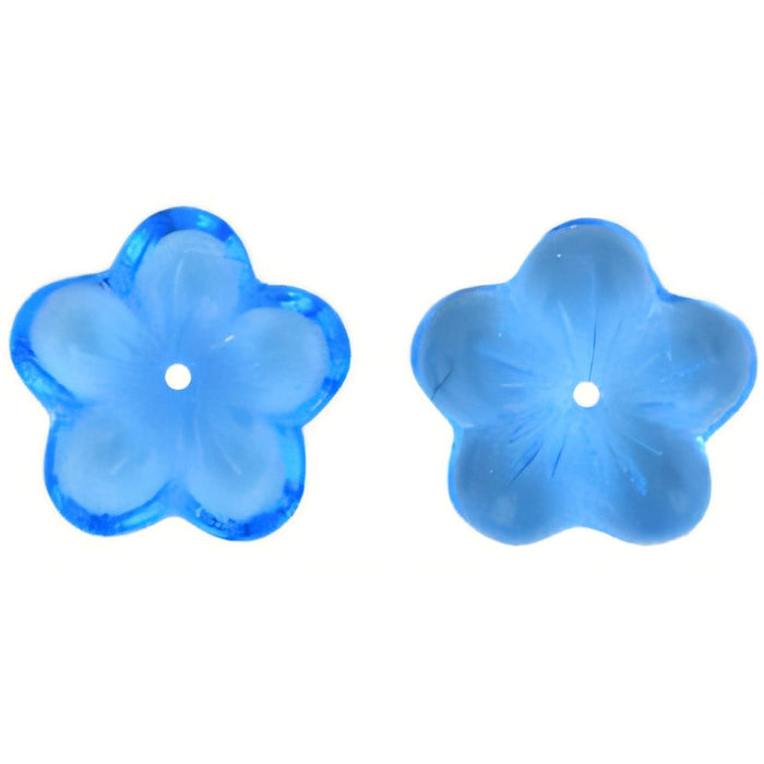 Czech Large Flat Flowers 16 x 4mm Med Sapphire (25pcs)