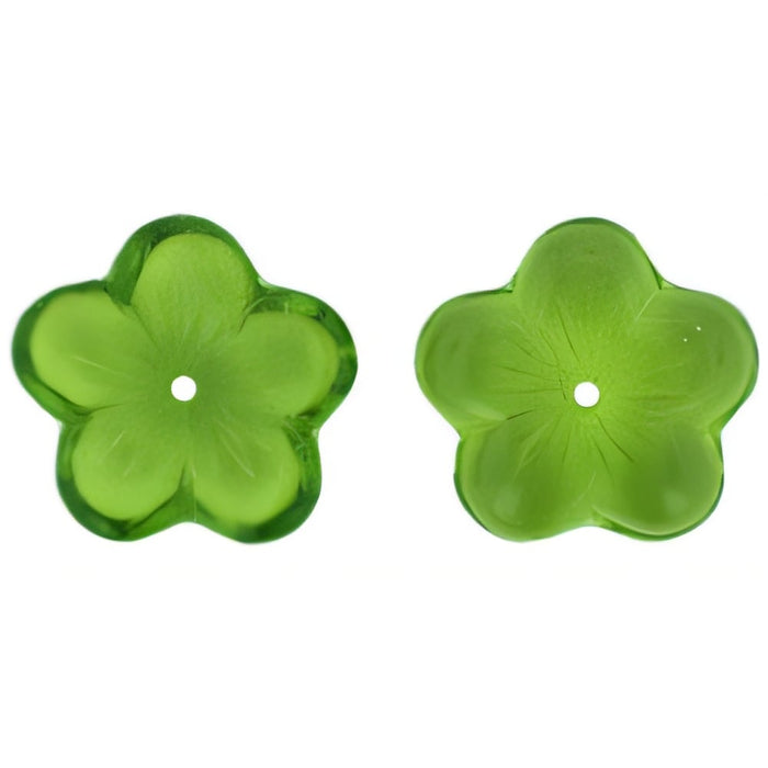 Czech Large Flat Flowers 16 x 4mm Olivine (25pcs)