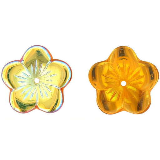 Czech Large Flat Flowers 16 x 4mm Topaz AB (25pcs)