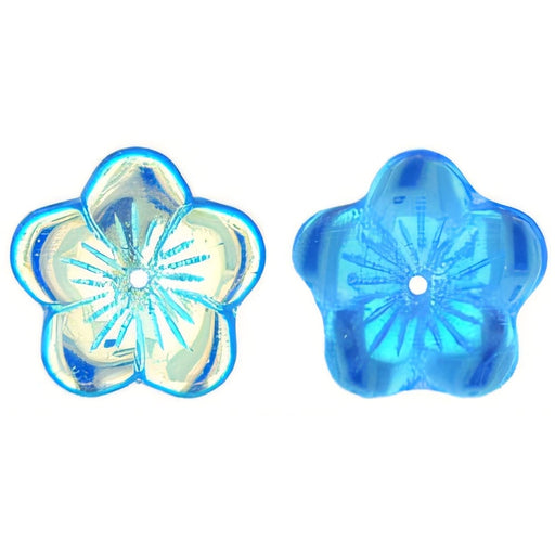 Czech Large Flat Flowers 16 x 4mm Med Sapphire AB (25pcs)