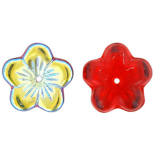 Czech Large Flat Flowers 16 x 4mm Siam Ruby AB (25pcs)