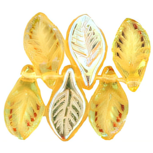 Czech Mini Leaves 11 x 6mm Lt Topaz AB (25pcs)
