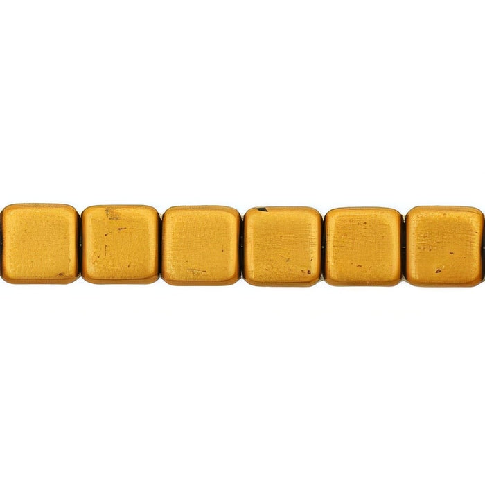 Czech Small Flat Squares 6mm Matte - Metallic Goldenrod (50pcs)